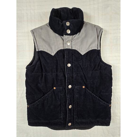 True Religion Men's Carter Corduroy Puffer Snap Front Vest Gray Black L - Picture 1 of 9